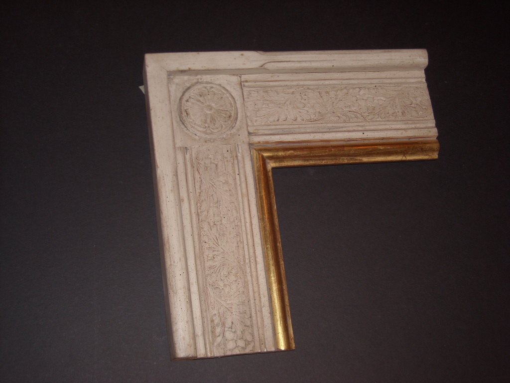 RP22   (4 3/4inch)   decorative antique white, pattern, gold trim frame